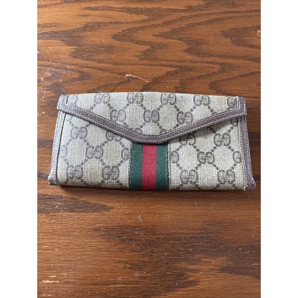 RARE Two Tone GG Logo Gucci Sherry Line Long Wallet 70s 80s - Picture 8 of 9